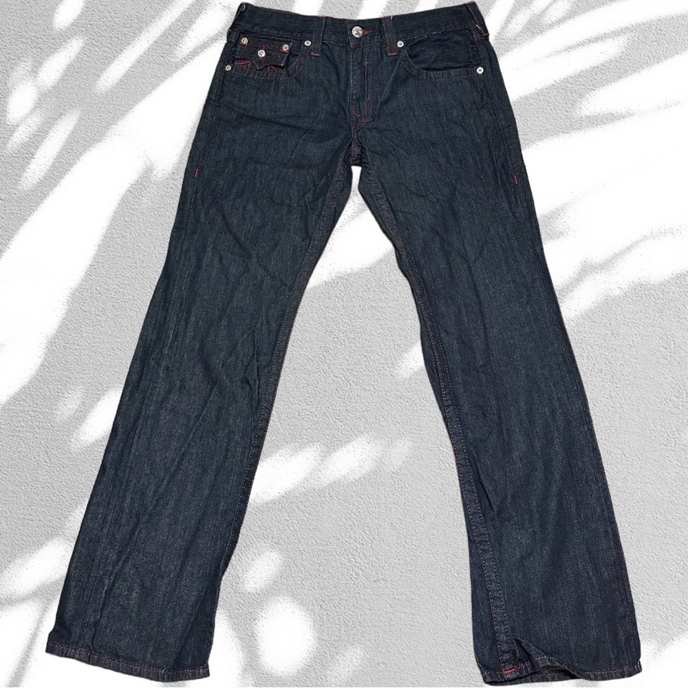 Red stitching straight True Religion Jeans